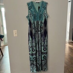 Apt. 9 Teal and Navy Patterned Maxi Dress